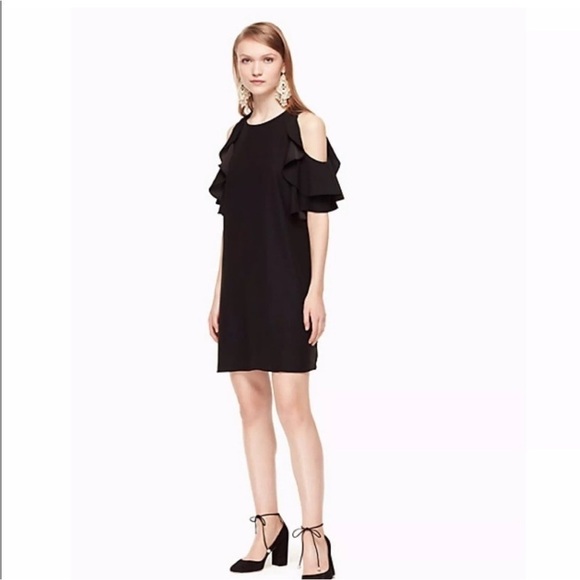 Kate Spade Black Cold Shoulder Crepe Dress Sz L *L - Picture 1 of 6